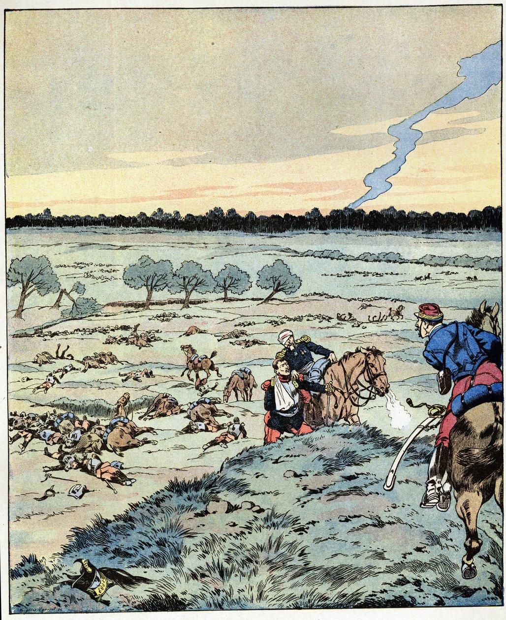 Slagschepen? Er zijn er geen meer! Een antwoord van een generaal aan een officier die om versterking vroeg bij de Slag om Reischoffen, bekend om zijn zware plicht in 1870. Illustratie van Job (Jacques Marie Gaston Onfray en Breville) (Jacques-Marie) (1858- door pseudonym for Onfray de Breville Jacques Job