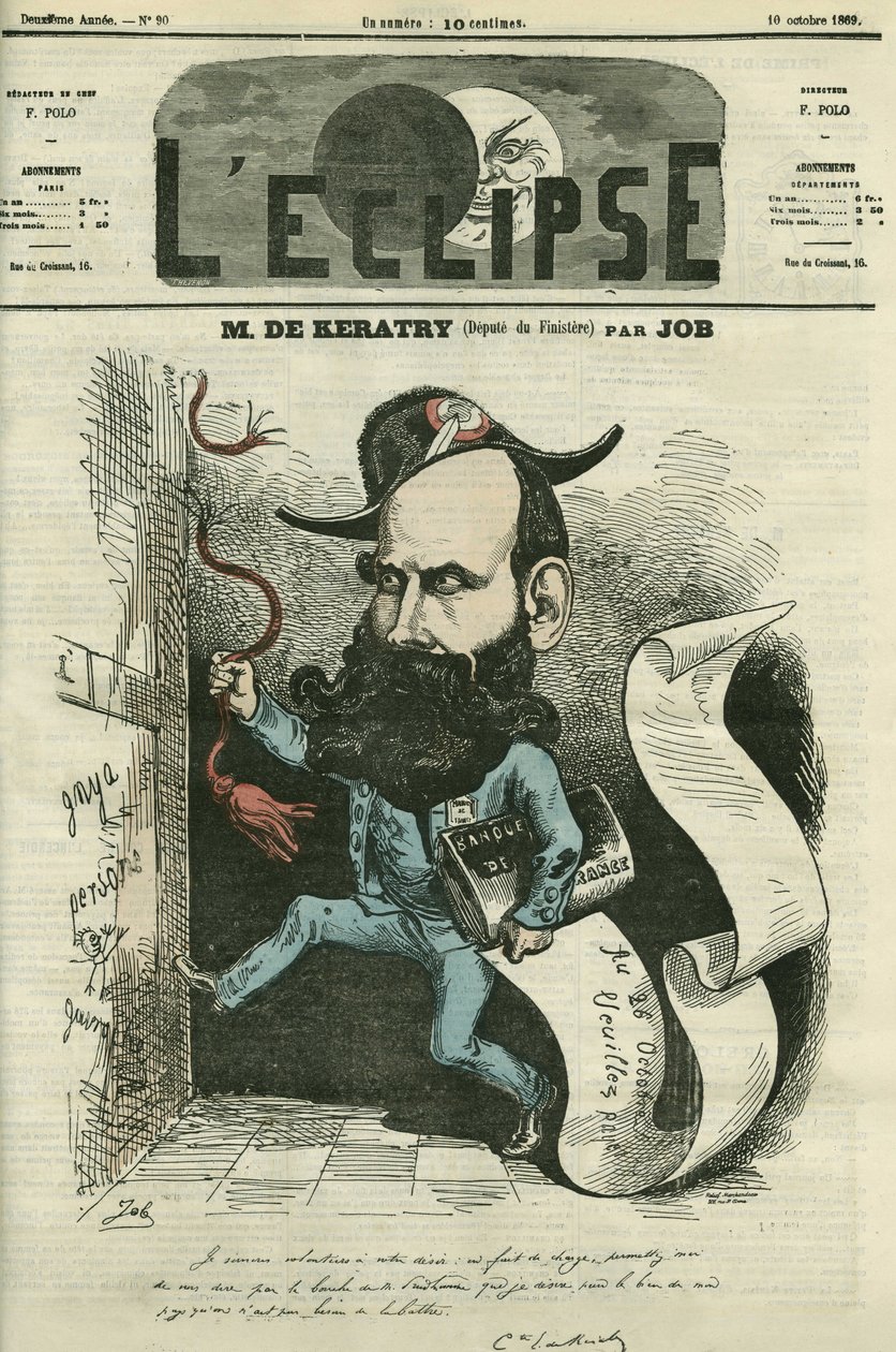 Cartoon door Emile Keratry (1832-1904), Franse politicus. Omslag in L