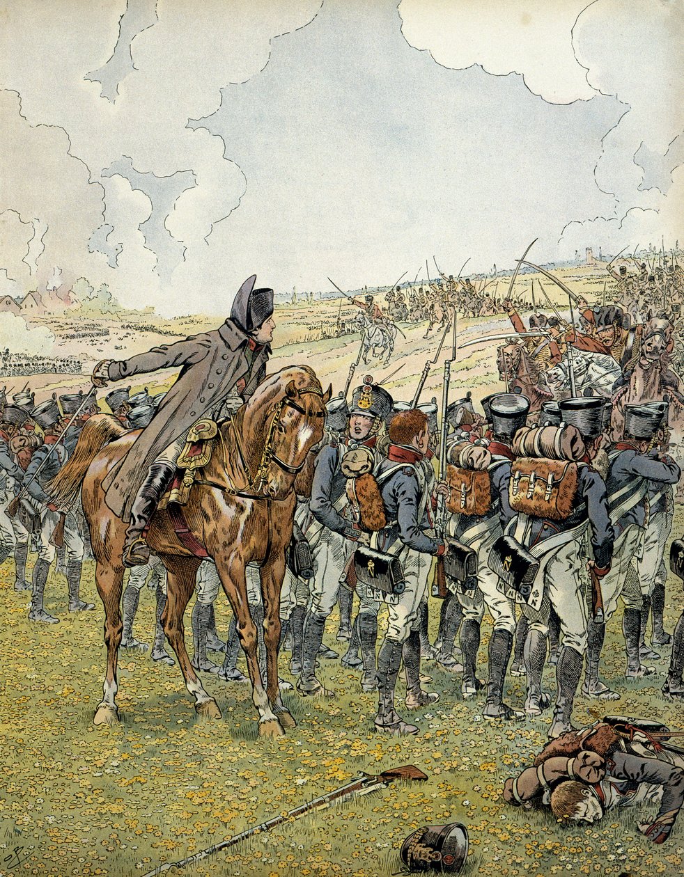 Duitse campagne in 1813: Napoleon I Bonaparte (1769-1821) bij de Slag bij Lutzen op 2 mei 1813 commandeerde zijn leger voor het winnen van de overwinning. In 
