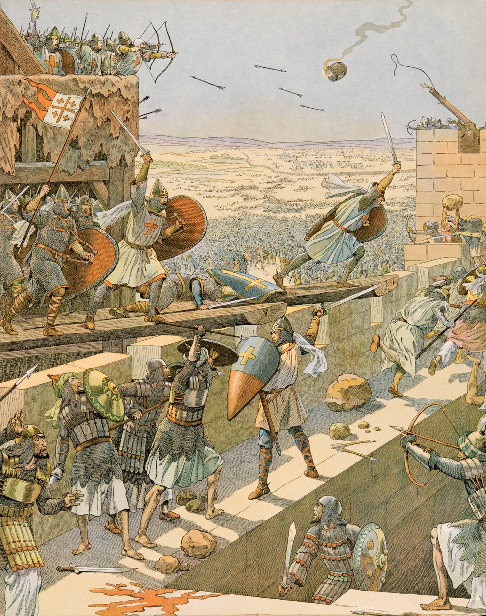 Geschiedenis van België: Englebert en Lietaud de Tournai, Tournaisian kruisvaarders, bestormden als eersten Jeruzalem in 1099 door pseudonym for Onfray de Breville Jacques Job