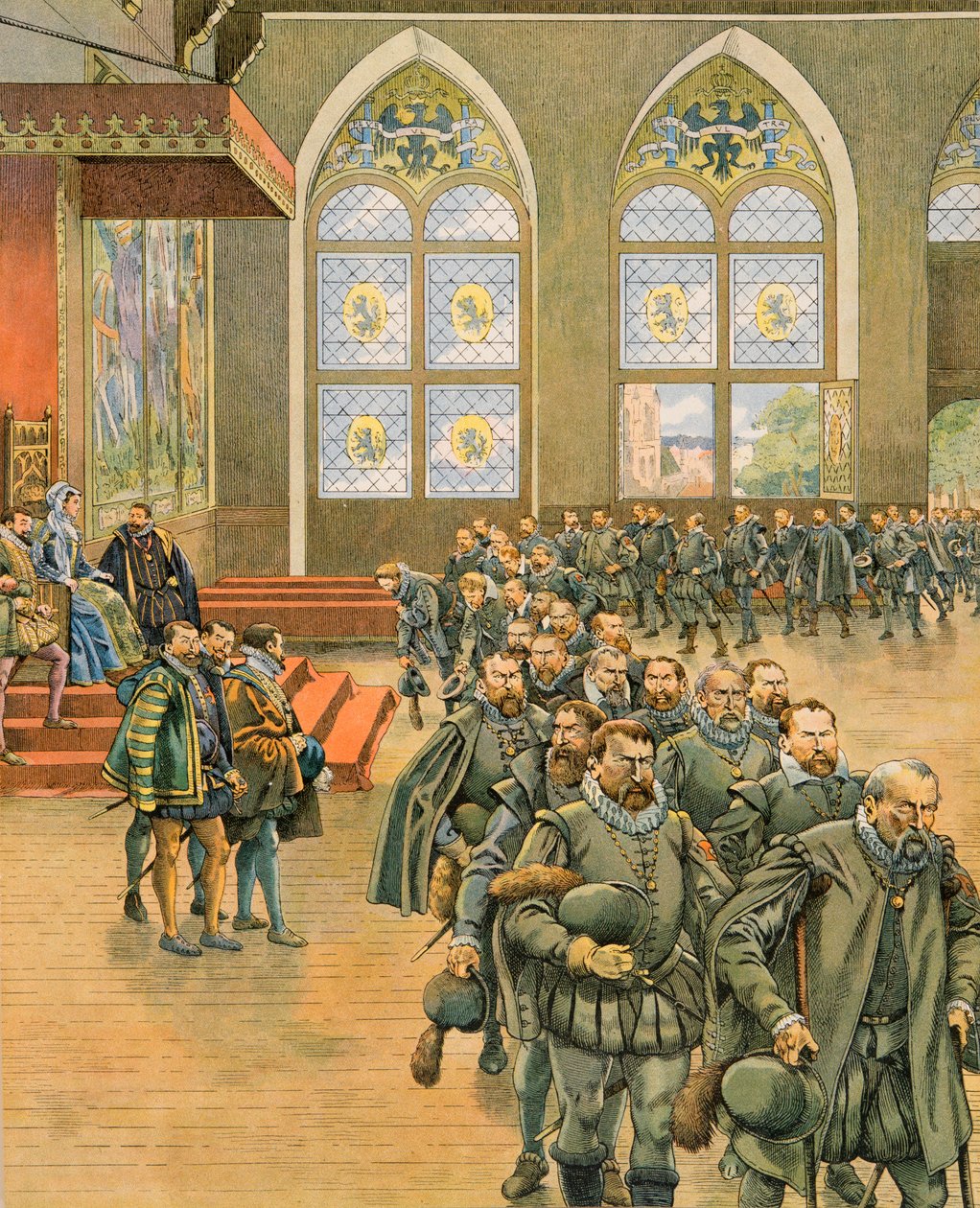De Gueux presenteren hun respectvolle bezwaren aan Marguerite de Parma, gouvernante van de Nederlanden onder Filips II, in 1566 door pseudonym for Onfray de Breville Jacques Job