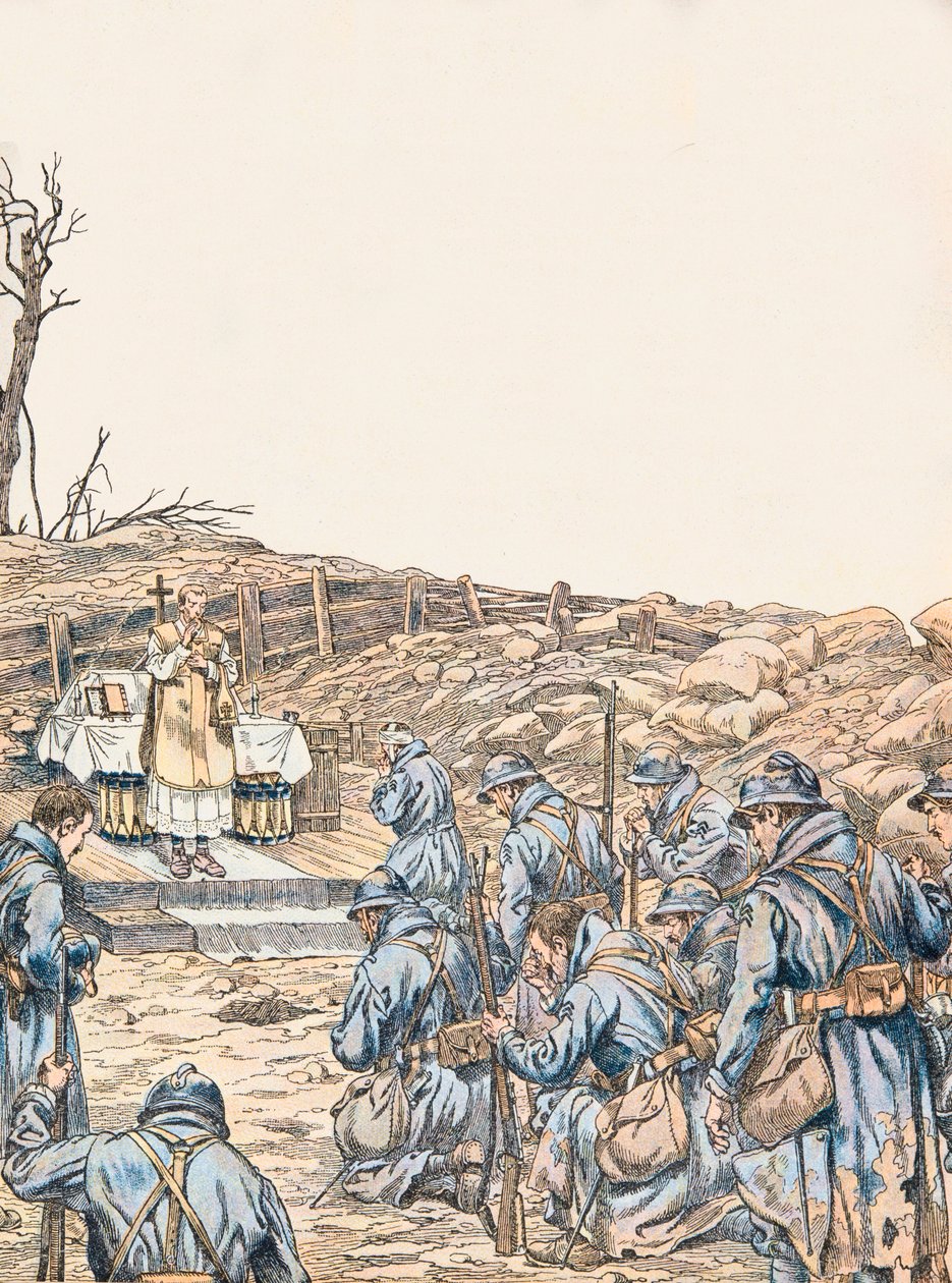 Mis gehouden in een loopgraaf tijdens de Eerste Wereldoorlog, Privécollectie door pseudonym for Onfray de Breville Jacques Job