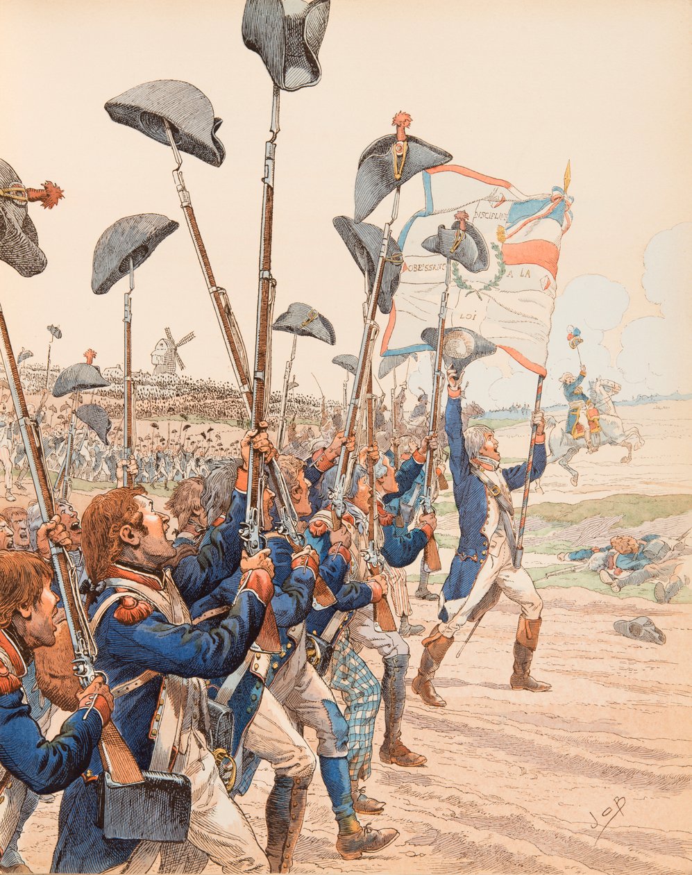 De Slag bij Valmy in 1792 tijdens de Franse Revolutieoorlogen, Privécollectie door pseudonym for Onfray de Breville Jacques Job
