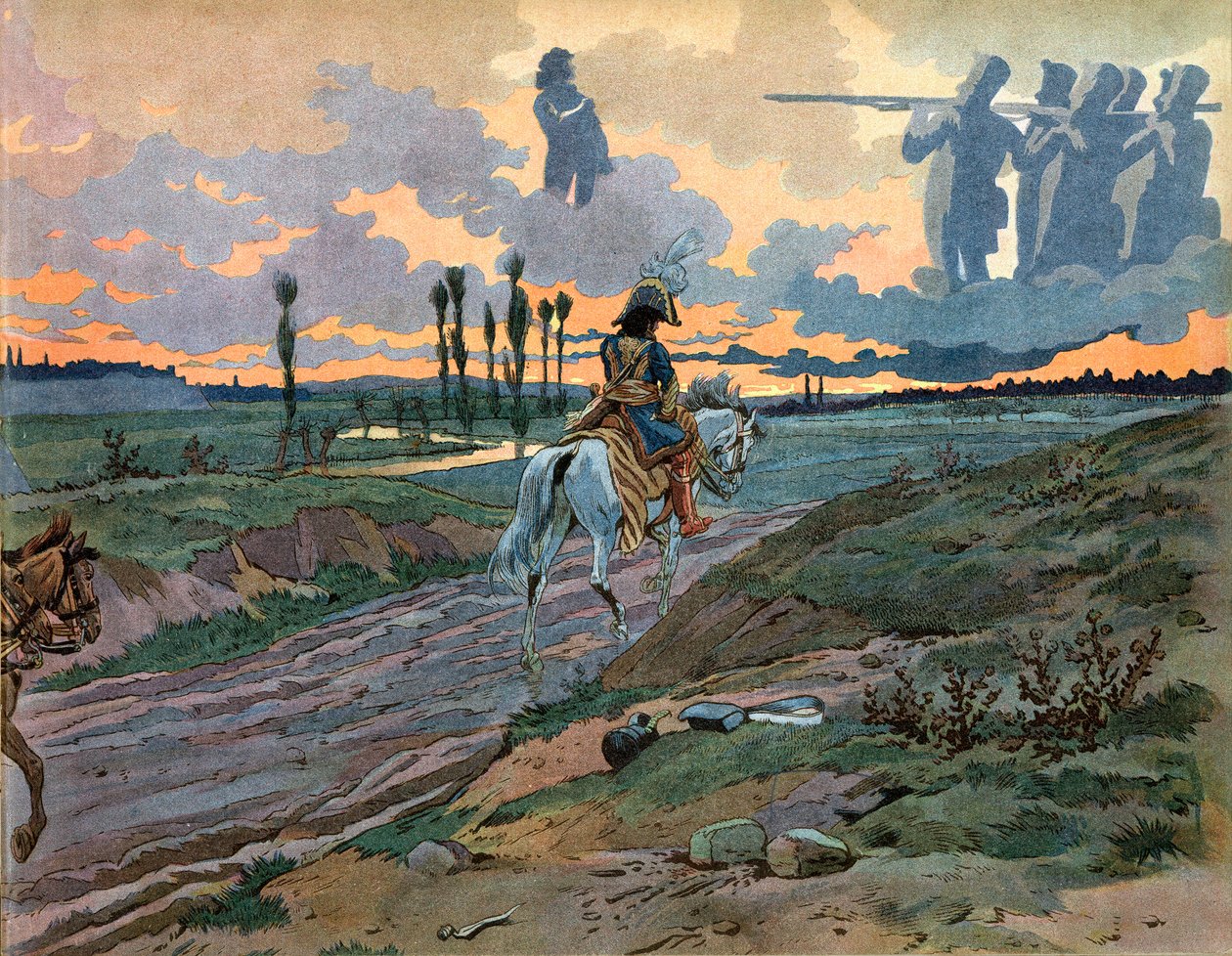 Joachim Murat (1767-1815) keerde terug naar Napels na de nederlaag van Leipzig in 1813. Gravure door Jacques Marie Gaston Onfray de Breville, genaamd Job (1858-1931) door pseudonym for Onfray de Breville Jacques Job