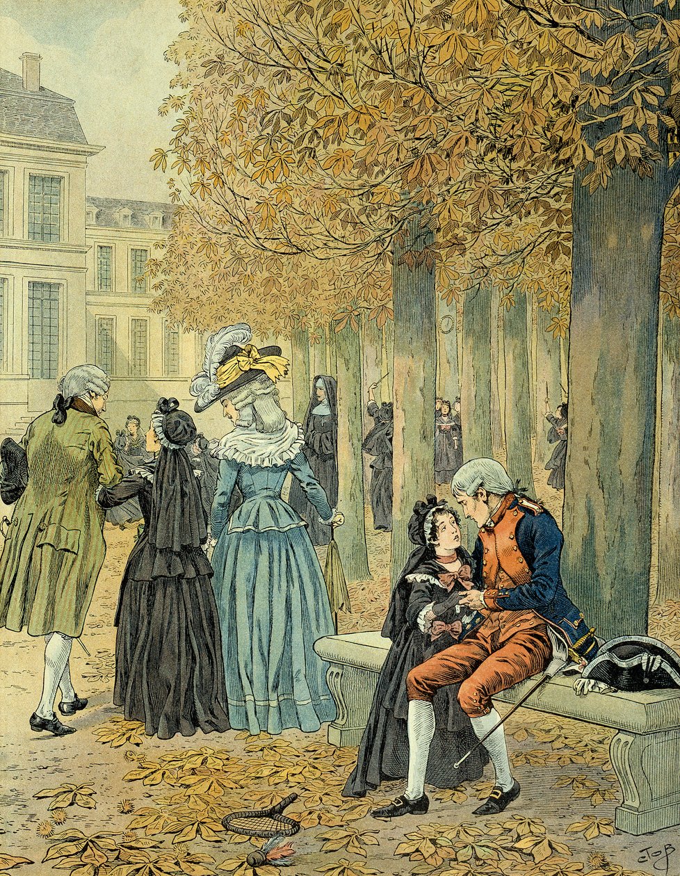 Napoleon I Bonaparte bezoekt zijn zus Elisa Bonaparte in het koninklijk huis van Saint Cyr door pseudonym for Onfray de Breville Jacques Job