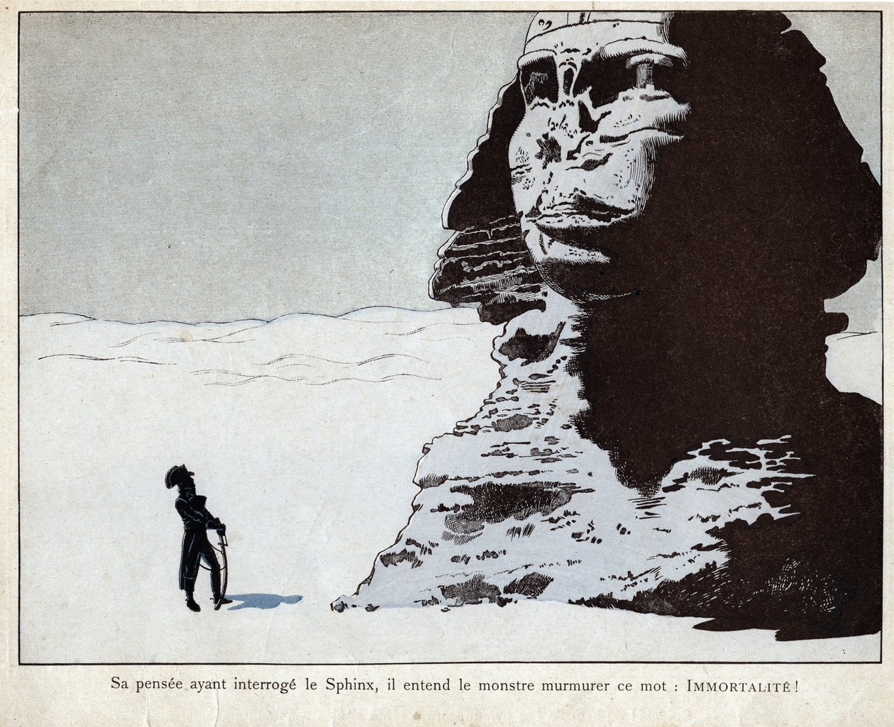 Napoleon bestudeert de Sfinx in Egypte - lithografie door Job (Jacques Onfroy de Bréville) uit Le Grand Napoléon des Petites Enfants 1893 door pseudonym for Onfray de Breville Jacques Job