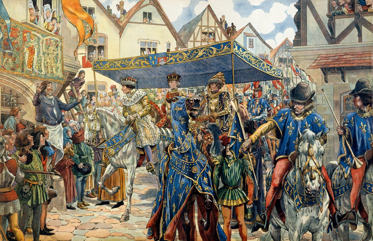 Triomfantelijke intocht van Lodewijk XI van Frankrijk, bijgenaamd de Voorzichtige (1423-1483) in Parijs op 30 augustus door pseudonym for Onfray de Breville Jacques Job