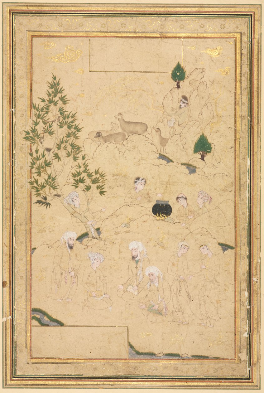 Picknick in de bergen; Enkele pagina illustratie door style of Muhammadi