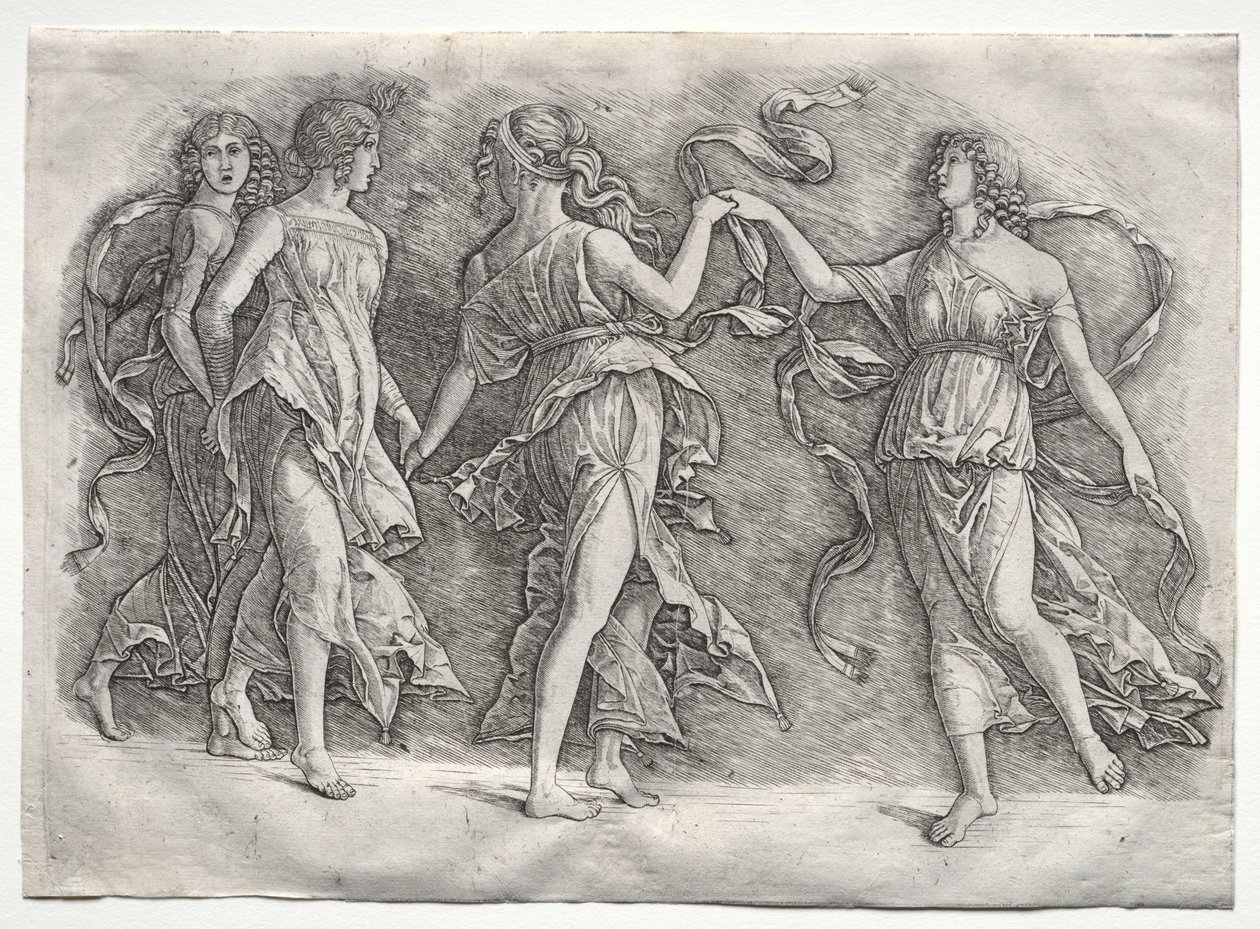 Vier Dansende Muzen, ca. 1497 door the so called Premier Engraver