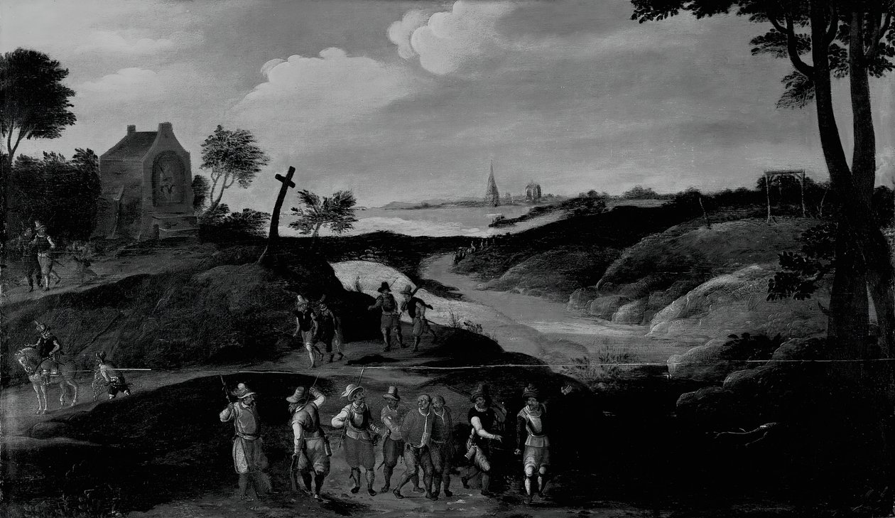 Landschap met figuren, ca. 1600-1625 door the younger Joos de Momper