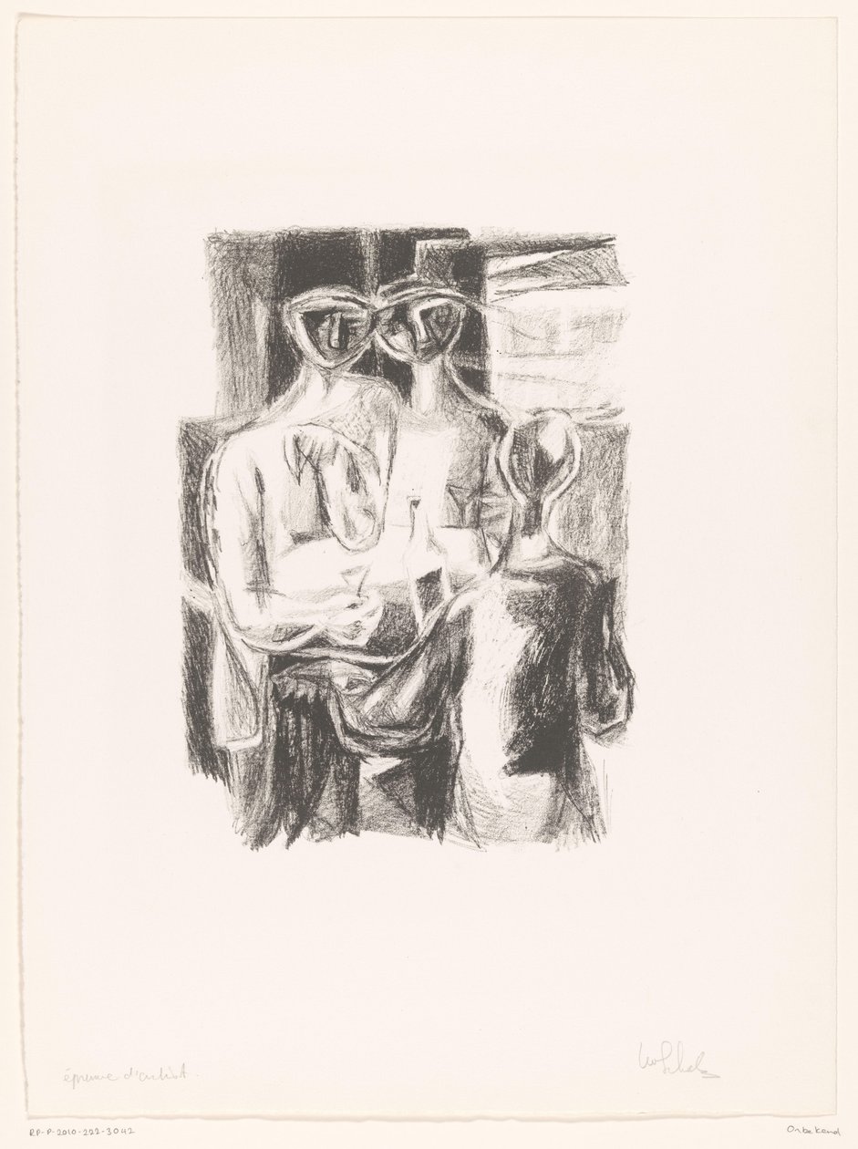 Stel aan tafel door unknown (signed by artist)