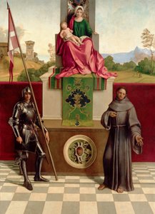 Madonna en Kind tussen St. Franciscus en St. Nicasius (De Castelfranco Madonna) door Giorgione
