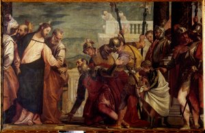 Jezus Christus en de Centurion. De Centurion van Kafarnaüm smeekte Jezus om zijn verlamde dienaar te genezen. Schilderij door Paolo Veronese (1528-1588) 16e eeuw