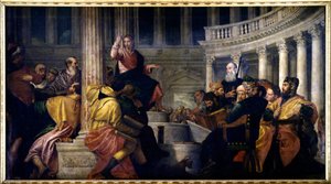 Jezus spreekt met de dokters. Schilderij door Paolo Veronese (1528-1588) door Veronese