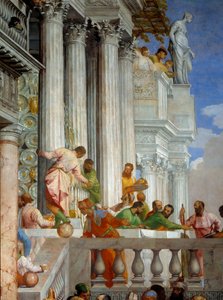 De bruiloft van Kana, detail: kolommen en balkon door Veronese