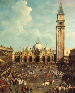 Stierenvechten of stierenjacht op Piazza San Marco door Canaletto