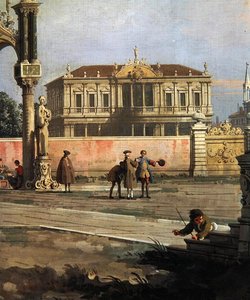 Detail van een herenhuis en een openbaar plein