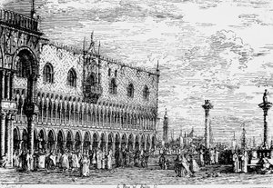 Dogenpaleis en Piera del Bando, Venetië, gravure door Giovanni Antonio Canal, bekend als Canaletto (1697-1768), Italië