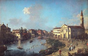 Dolo aan de Brenta, met de kerk van St. Rocco en de Villa Zanon-Bon door Canaletto