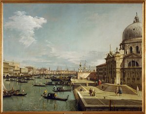 Toegang tot het Canal Grande en de kerk Maria Salute in Venetië (schilderij op canvas)