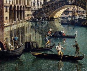 De Rialtobrug in Venetië (detail) door Canaletto