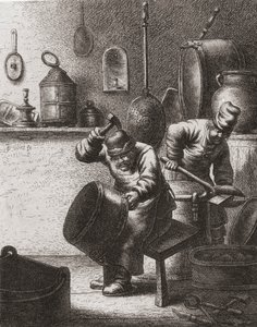 Kopersmeden aan het werk in de 17e eeuw door (after) Dutch School