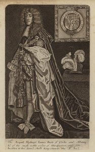 James II en VII, koning van Engeland, Schotland en Ierland, toen hertog van York (gravure) door (after) English School