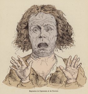 Uitdrukking van afschuw (gekleurde gravure)