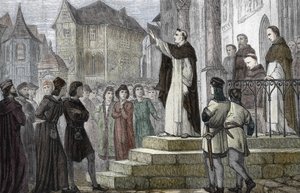 Afbeelding van Albert de Grote die lesgeeft in Parijs, aan de Universiteit van Parijs, in het eerste Dominicaanse klooster aan de Rue Saint Jacques (College des Jacobins) onder het gezag van Gueric de Saint-Quentin door (after) French School