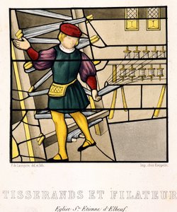 Wevers en Spinners - volgens een Glas-in-loodraam uit de Kerk van St. Stefanus van Elbeuf door (after) French School