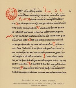 Pagina uit de Carmina Burana (kleur litho) door (after) German School