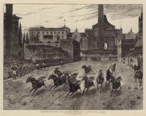 Paardenrennen in Rome tijdens het Carnaval door (after) Italian School