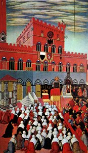 Sint Bernardino spreekt in zijn geboortestad Siena