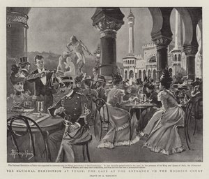 De Nationale Tentoonstelling in Turijn, het Café bij de Ingang van de Moorse Hof door (after) Italian School
