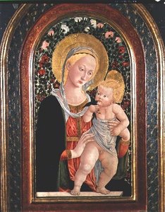 Madonna en Kind, Kind staand, een vogel vasthoudend