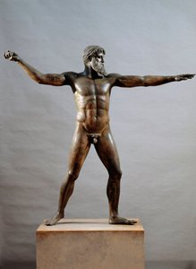 Griekse kunst: bronzen beeld genaamd de god van Kaap Artemision door (attr. to) Kalamis