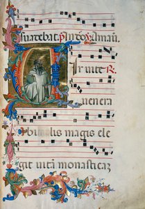 Verlichte initiaal met de figuur van San Romualdo (Corale 8, c. 76), voor koorboek 8 van Santa Maria degli Angeli