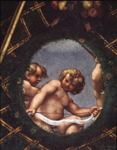 Engelen die uit een raam kijken - Fresco door (c.1489 1534) Correggio