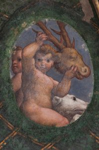 Putti, hond en hert (detail) door (c.1489 1534) Correggio