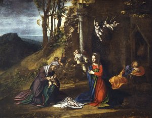 Geboorte van Jezus met St. Elisabeth en de jonge St. Johannes de Doper door (c.1489 1534) Correggio