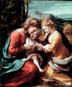 Het Mystieke Huwelijk van St. Catharina van Alexandrië. Schilderij door Antonio Allegri (bekend als Correggio of De Correge 1489-1534) circa 1520. Dim. 28,5x23,5 cm. Napels, Museo di Capodimonte door (c.1489 1534) Correggio