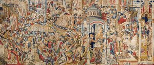 De Trojaanse Oorlog: De Vernietiging van Troje, ca. 1470 (tapisserie) door (fl.1450 75) Master of Coetivy