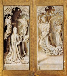 Annunciatie in grisaille, buitenvleugels van drieluik altaarstuk, ca. 1489-1502 door (fl.c.1483 c.1529) Master of Moulins