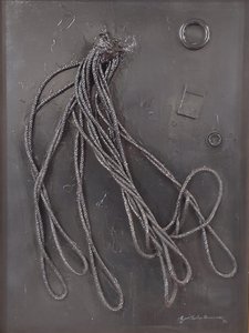 G. C. Riccardi, Combustione n. 3, 1990, Gemengde media op doek, 60x80, Arpino, Stichting Umberto Mastroianni, Italië.