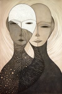 Figuratief schilderij twee vrouwen, Gustav Klimt stijl, online canvas kunstprints door F. Abderrahim