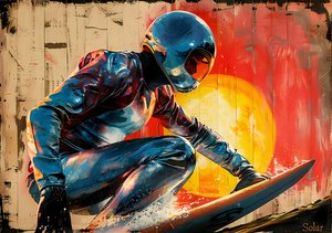 Surfer schilderij, retro filmposter, muurdecor, kunstprint op aanvraag