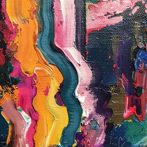 Levendige en dynamische acrylverf kleuren met olieverf borstelstreken op doek