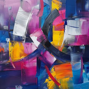 Abstracte verfborstelstreken met levendige kleurrijke heldere voor woonkamer decor door F. Abderrahim