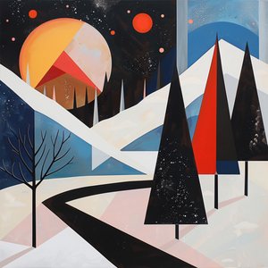 Geometrische vorm met abstracte Bomen & Winterlandschap voor woonkamer decor