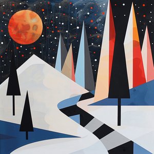 Abstracte bomen & met sneeuw bedekt landschap, winter kunst prints voor muur huisdecor